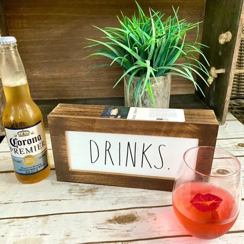 NEW Rae Dunn - DRINKS - 🍷🍺🍸🍹cute wooden sign - Picture 6 of 10